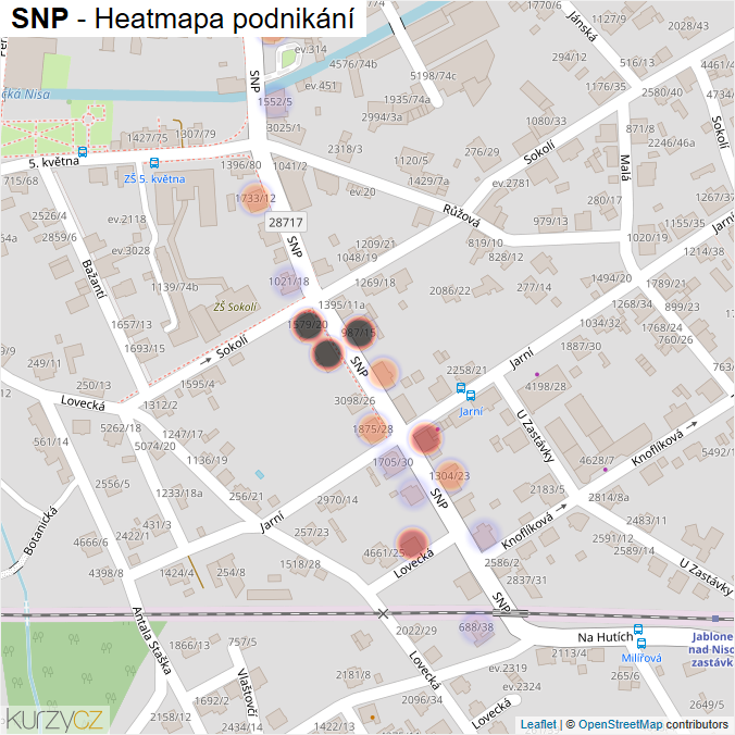 Mapa SNP - Firmy v ulici.