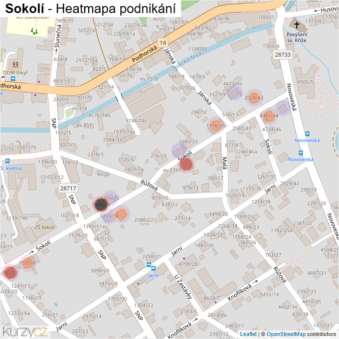 Mapa Sokolí - Firmy v ulici.