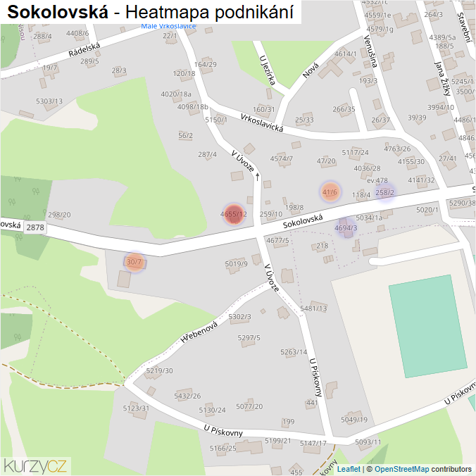 Mapa Sokolovská - Firmy v ulici.
