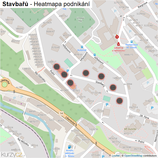 Mapa Stavbařů - Firmy v ulici.
