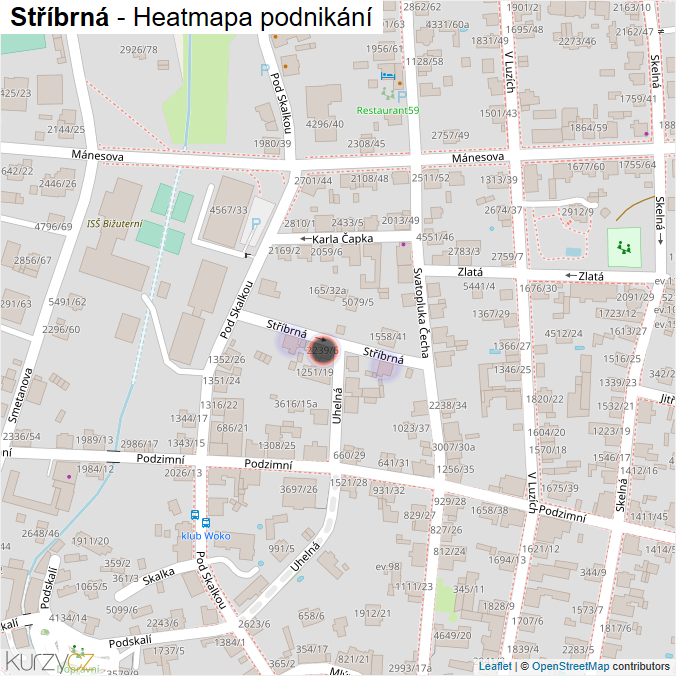 Mapa Stříbrná - Firmy v ulici.