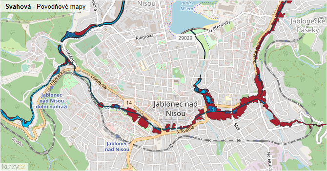 Svahová - záplavové mapy stoleté vody