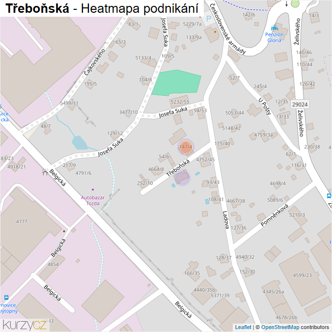 Mapa Třeboňská - Firmy v ulici.