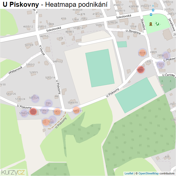 Mapa U Pískovny - Firmy v ulici.
