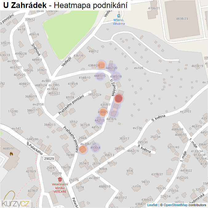 Mapa U Zahrádek - Firmy v ulici.