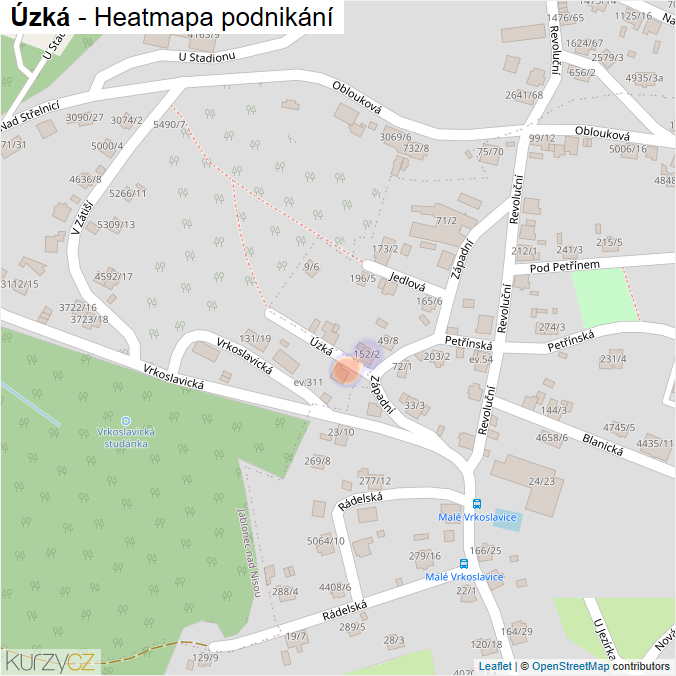 Mapa Úzká - Firmy v ulici.