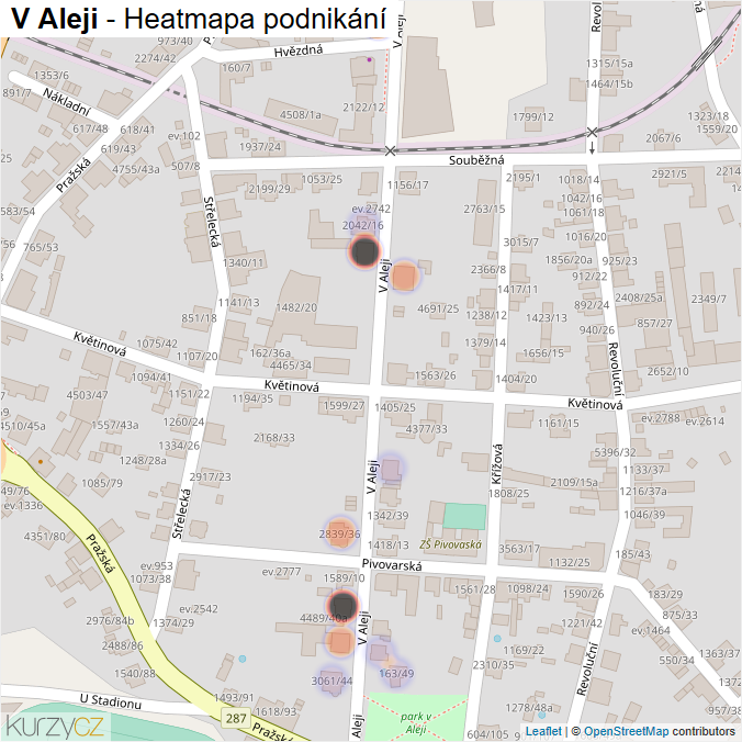 Mapa V Aleji - Firmy v ulici.
