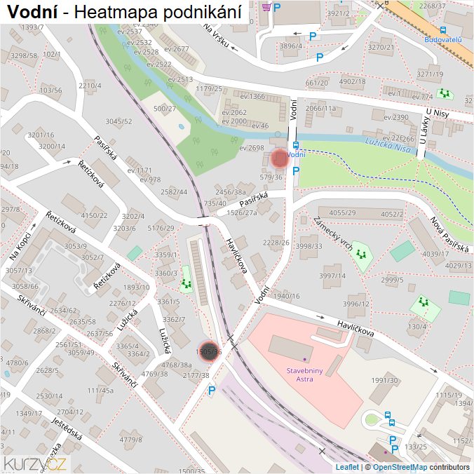 Mapa Vodní - Firmy v ulici.
