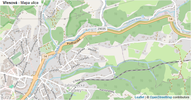 Vřesová - mapa ulice