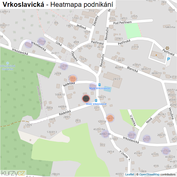 Mapa Vrkoslavická - Firmy v ulici.