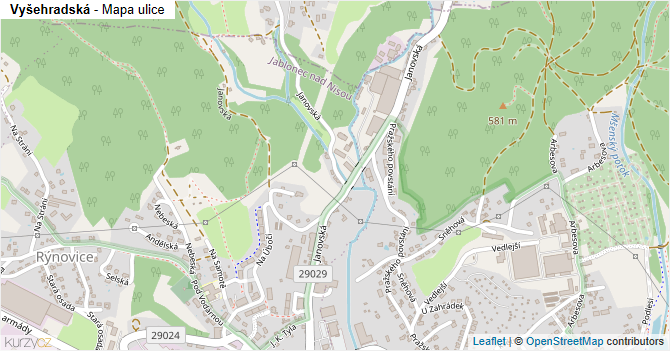 Vyšehradská - mapa ulice