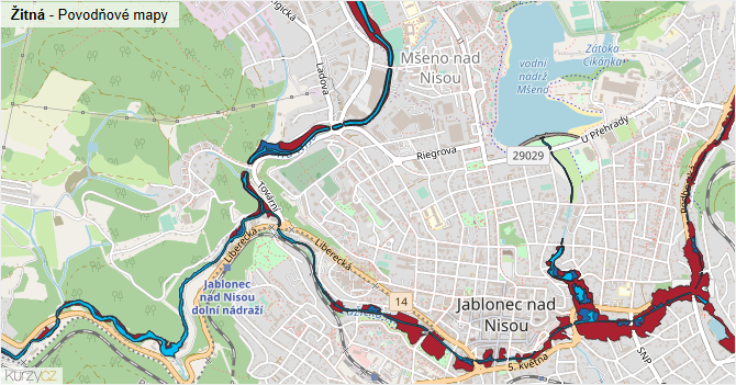 Žitná - záplavové mapy stoleté vody