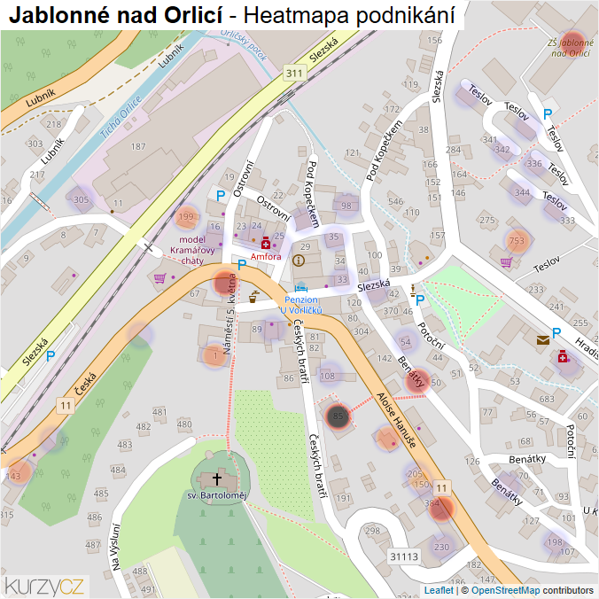 Mapa Jablonné nad Orlicí - Firmy v obci.