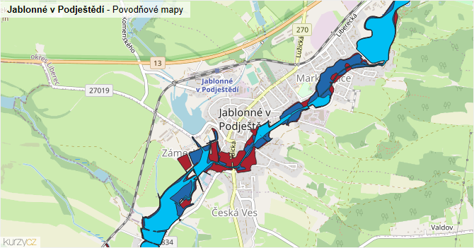 Jablonné v Podještědí - záplavové mapy stoleté vody