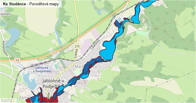 Ke Studánce - záplavové mapy stoleté vody