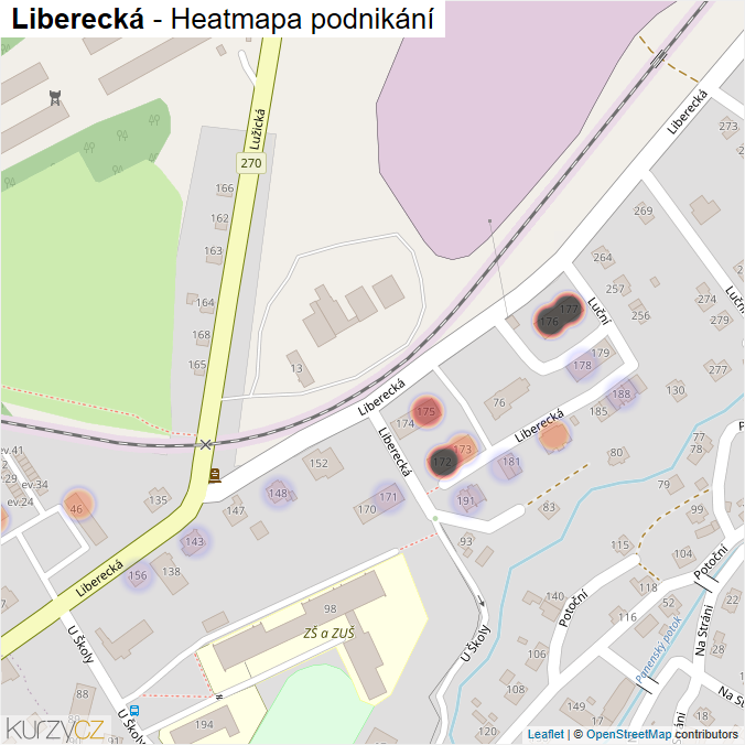 Mapa Liberecká - Firmy v ulici.