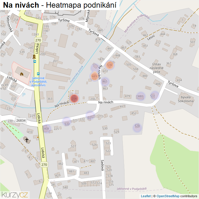 Mapa Na nivách - Firmy v ulici.