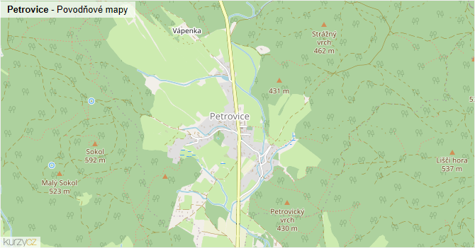 Petrovice - záplavové mapy stoleté vody