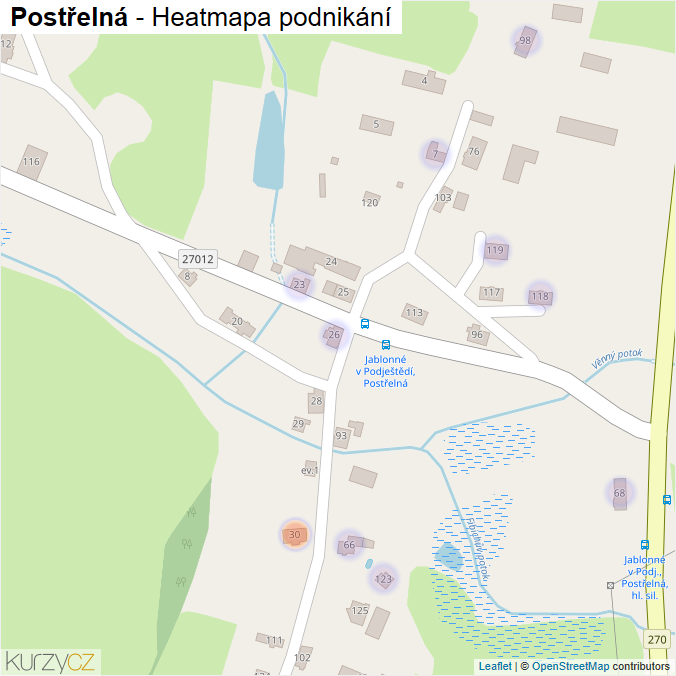 Mapa Postřelná - Firmy v části obce.