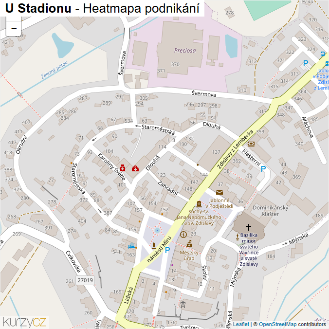 Mapa U Stadionu - Firmy v ulici.