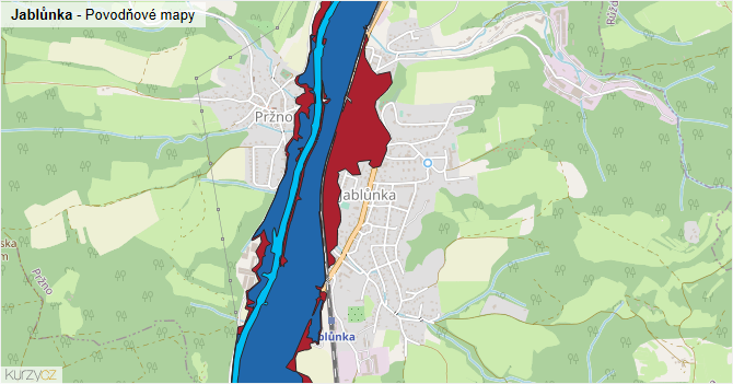 Jablůnka - záplavové mapy stoleté vody