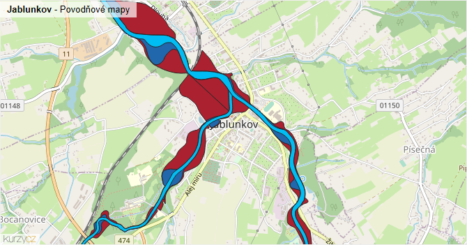 Jablunkov - záplavové mapy stoleté vody