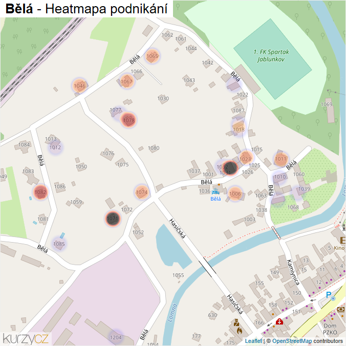 Mapa Bělá - Firmy v ulici.