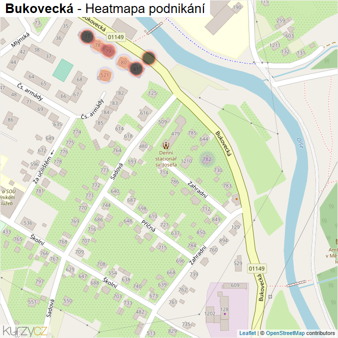Mapa Bukovecká - Firmy v ulici.