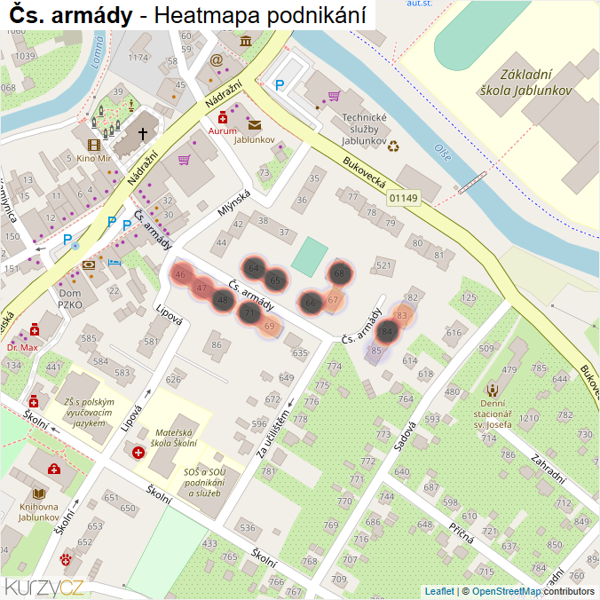 Mapa Čs. armády - Firmy v ulici.