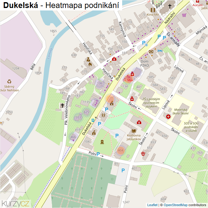 Mapa Dukelská - Firmy v ulici.