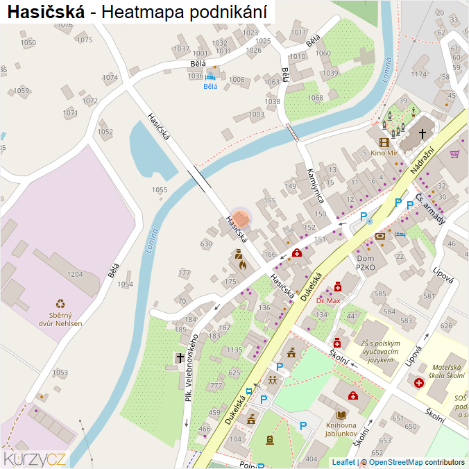 Mapa Hasičská - Firmy v ulici.