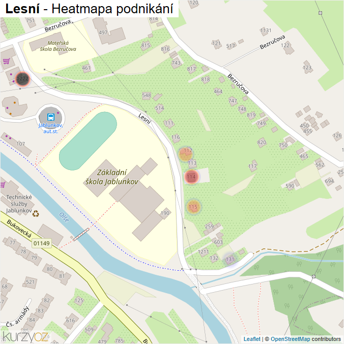 Mapa Lesní - Firmy v ulici.