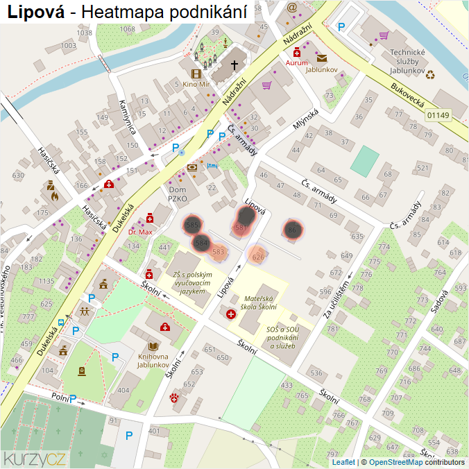 Mapa Lipová - Firmy v ulici.