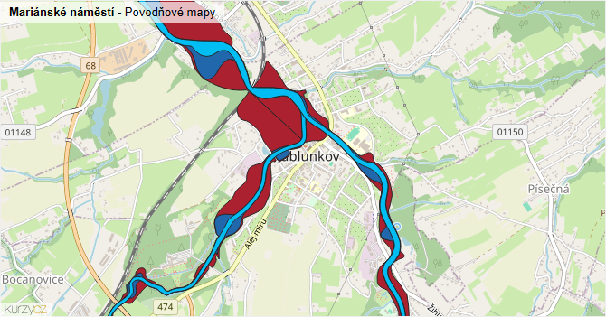 Mariánské náměstí - záplavové mapy stoleté vody