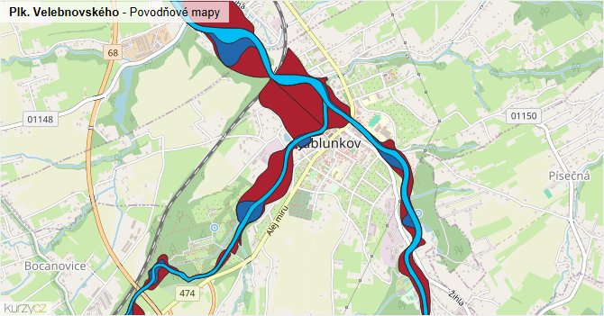 Plk. Velebnovského - záplavové mapy stoleté vody