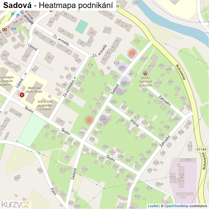 Mapa Sadová - Firmy v ulici.