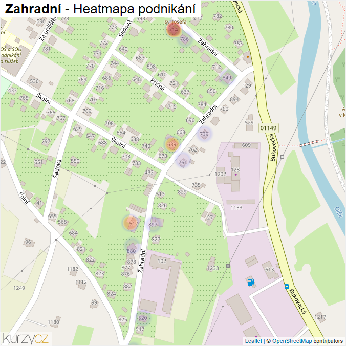 Mapa Zahradní - Firmy v ulici.