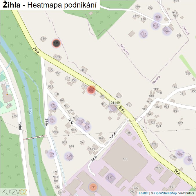 Mapa Žihla - Firmy v ulici.