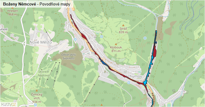 Boženy Němcové - záplavové mapy stoleté vody