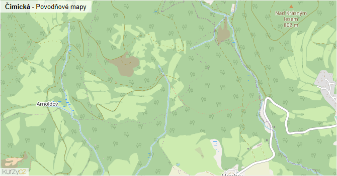 Čimická - záplavové mapy stoleté vody
