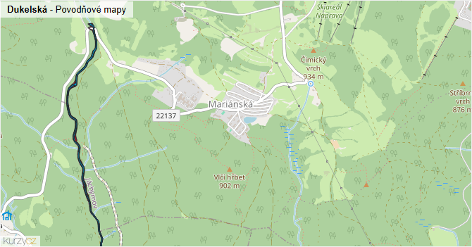 Dukelská - záplavové mapy stoleté vody
