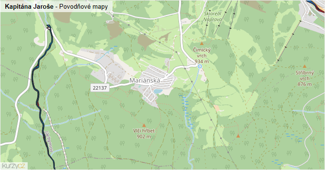 Kapitána Jaroše - záplavové mapy stoleté vody