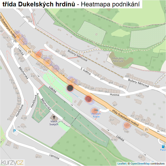 Mapa třída Dukelských hrdinů - Firmy v ulici.