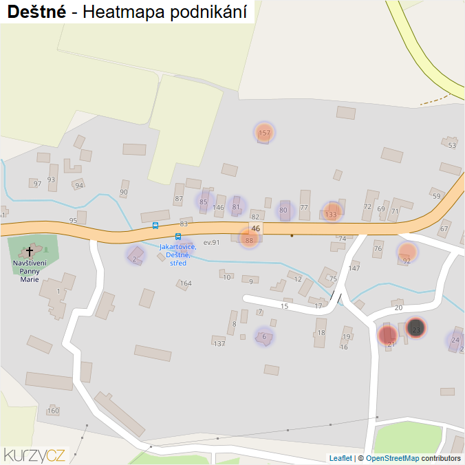 Mapa Deštné - Firmy v části obce.