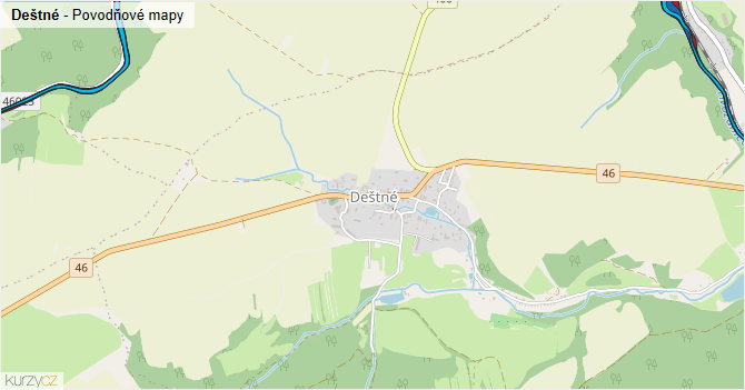 Deštné - záplavové mapy stoleté vody