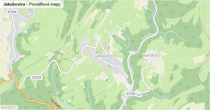 Jakubovice - záplavové mapy stoleté vody
