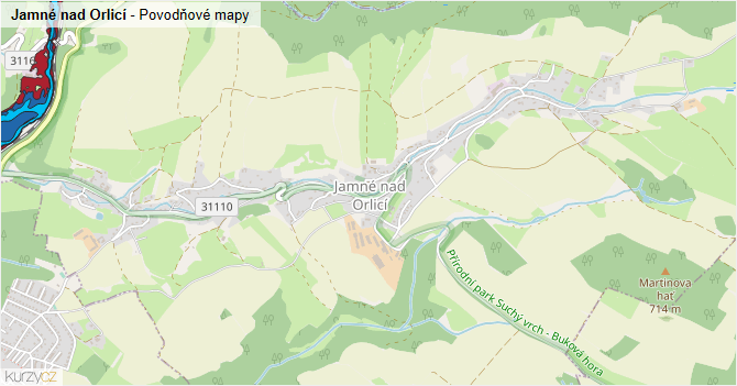 Jamné nad Orlicí - záplavové mapy stoleté vody