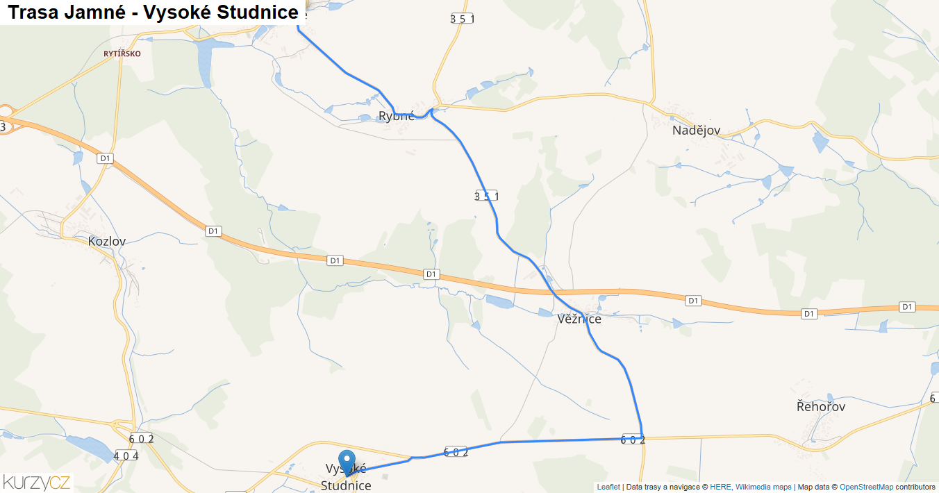 Jamné-Vysoké Studnice, mapa trasy