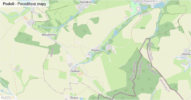 Podolí - záplavové mapy stoleté vody