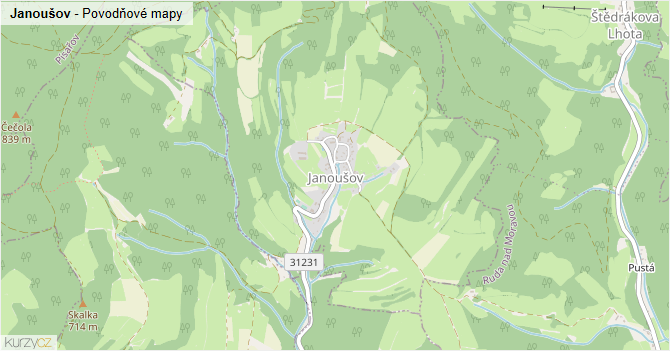 Janoušov - záplavové mapy stoleté vody